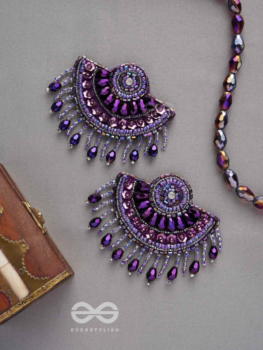 Amaati- The Blue Moon- Stones And Sequins Embroidered Earrings