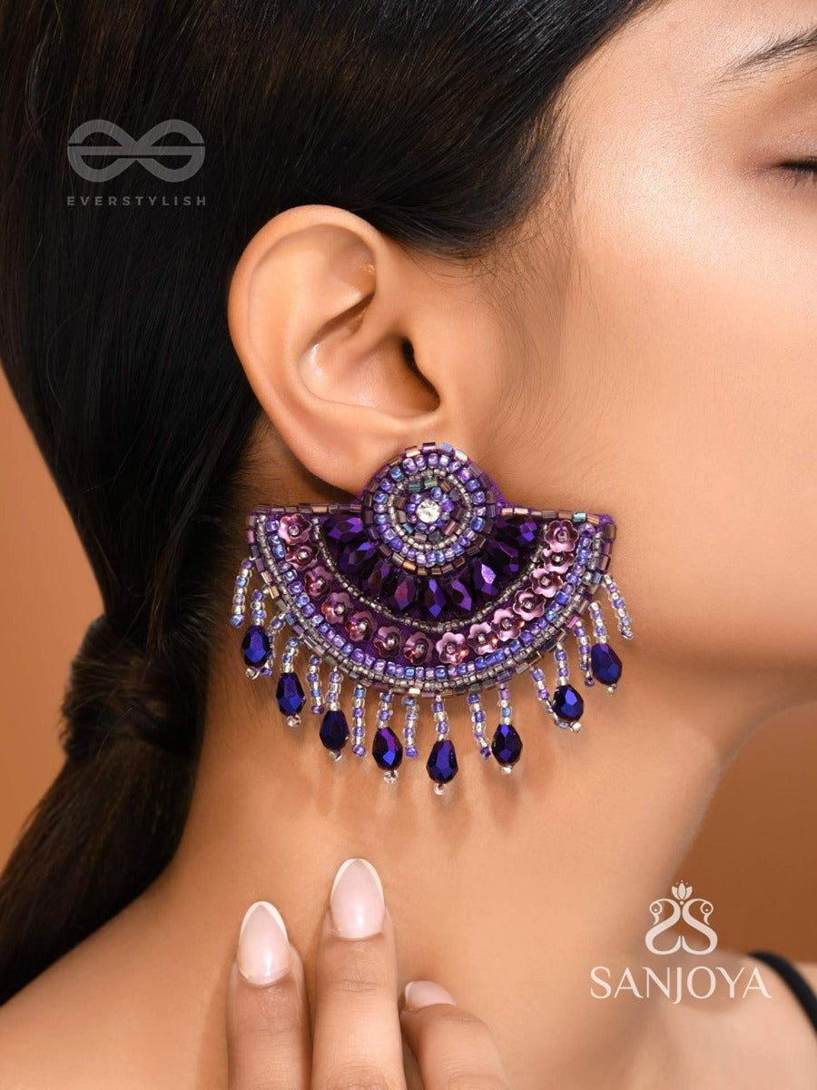 Amaati- The Blue Moon- Stones And Sequins Embroidered Earrings