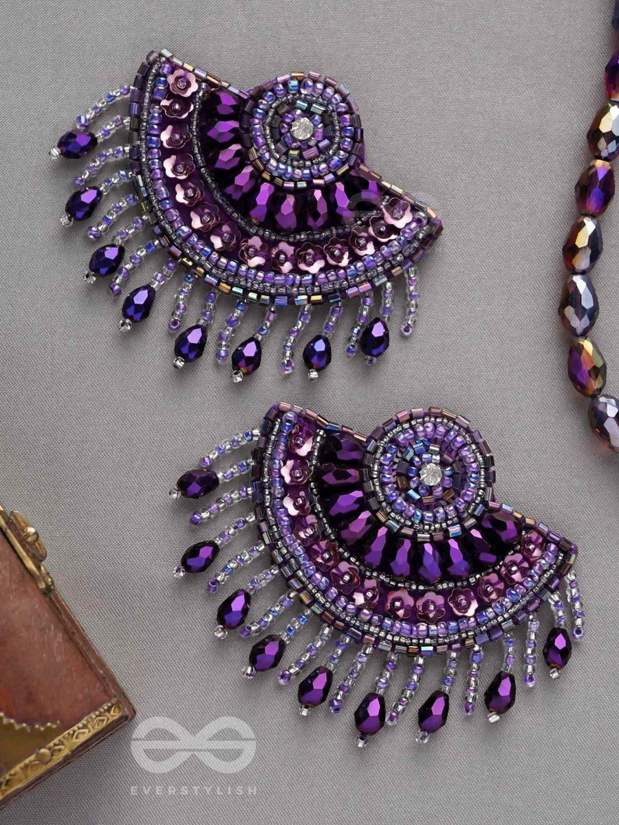 Amaati- The Blue Moon- Stones And Sequins Embroidered Earrings