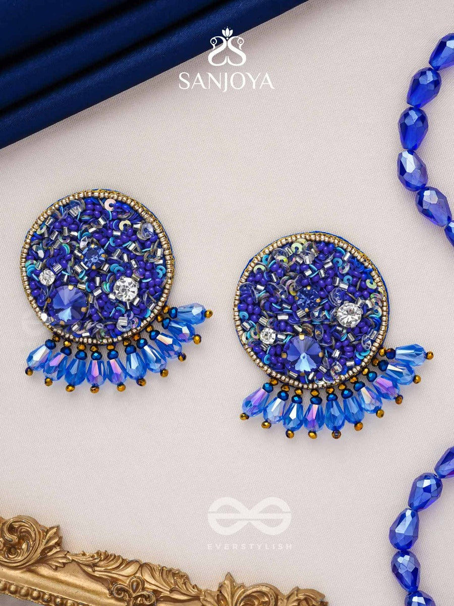 Vineela- The Azure Allure- Stones And Sequins Embroidered Earrings
