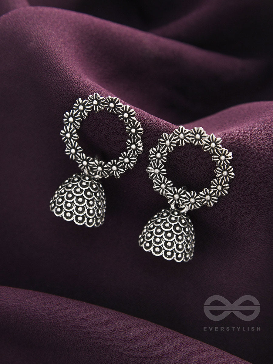 The Frosty Wreath- Oxidised Jhumka Earrings