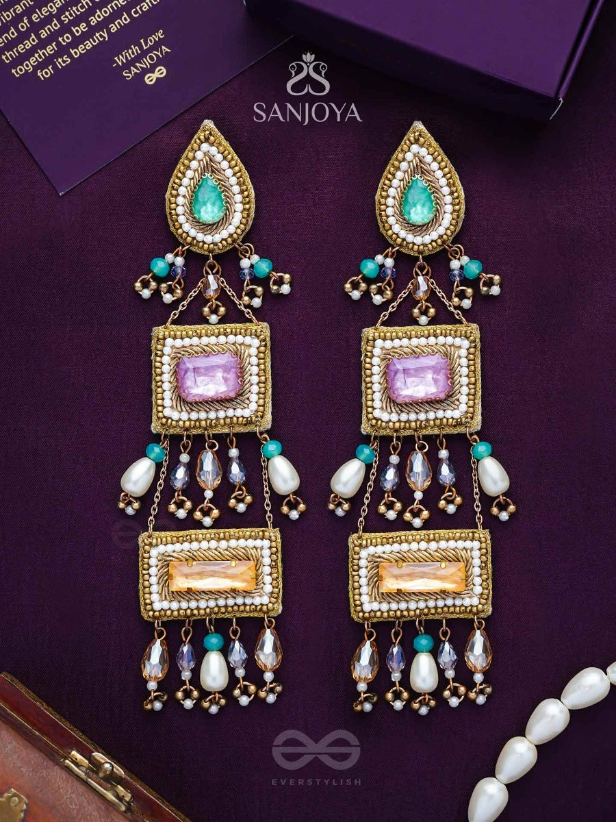 Vayuna- The Exquisite Temple- Stones, Pearls And Beads Embroidered Earrings