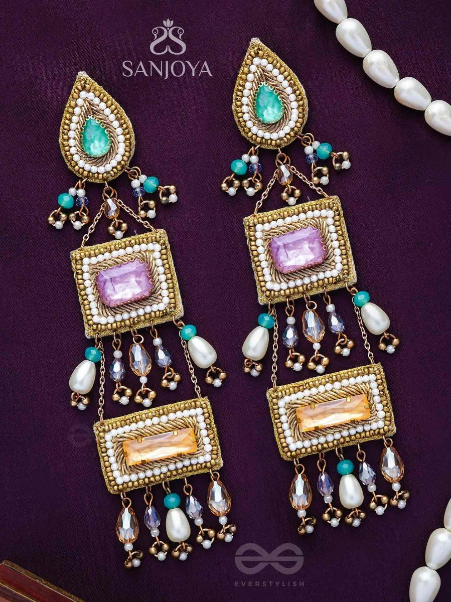 Vayuna- The Exquisite Temple- Stones, Pearls And Beads Embroidered Earrings