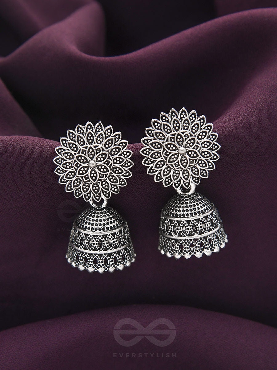 The Frozen Foliage- Oxidised Jhumka Earrings