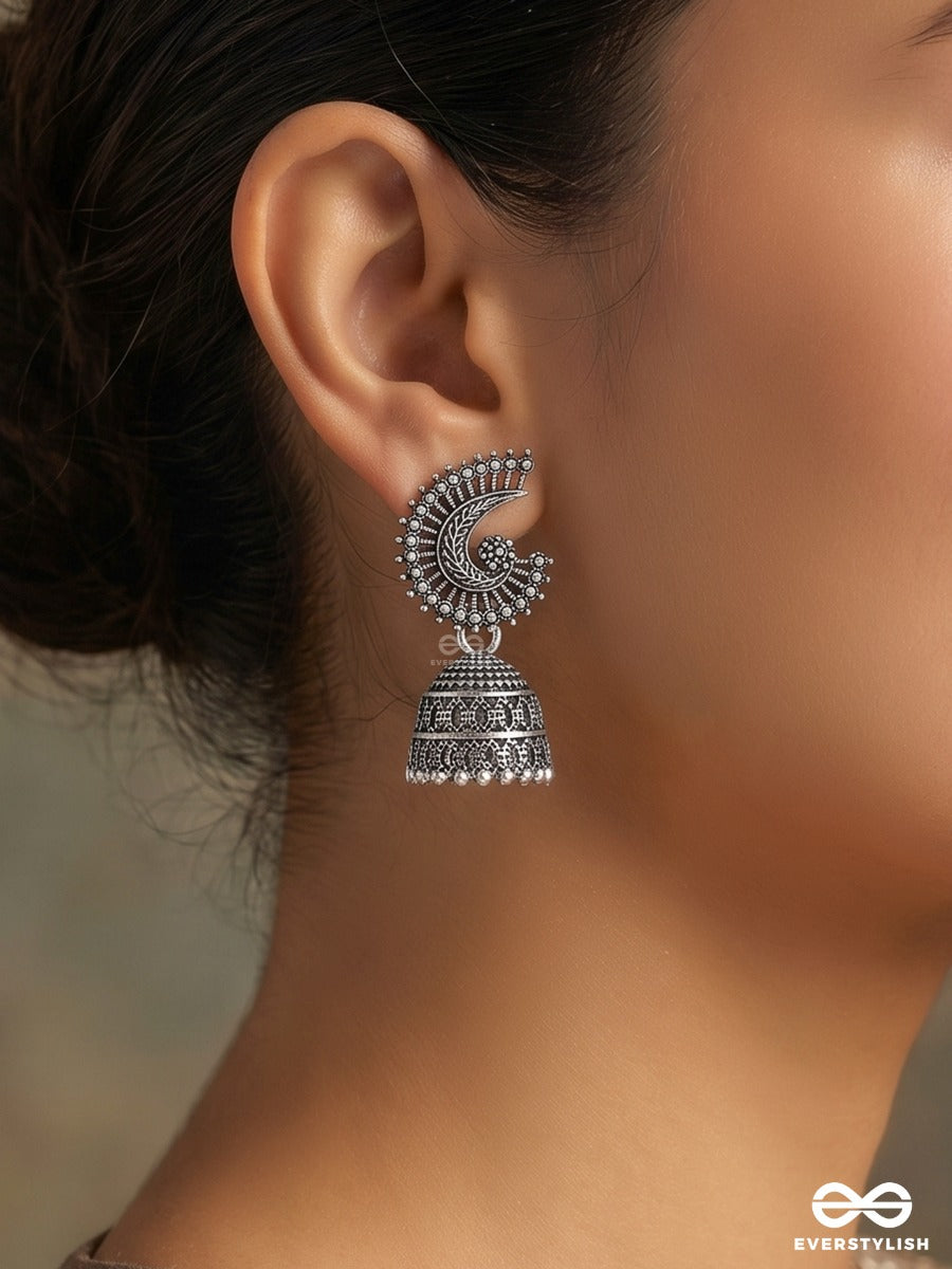 The Sterling Shell- Oxidised Jhumka Earrings