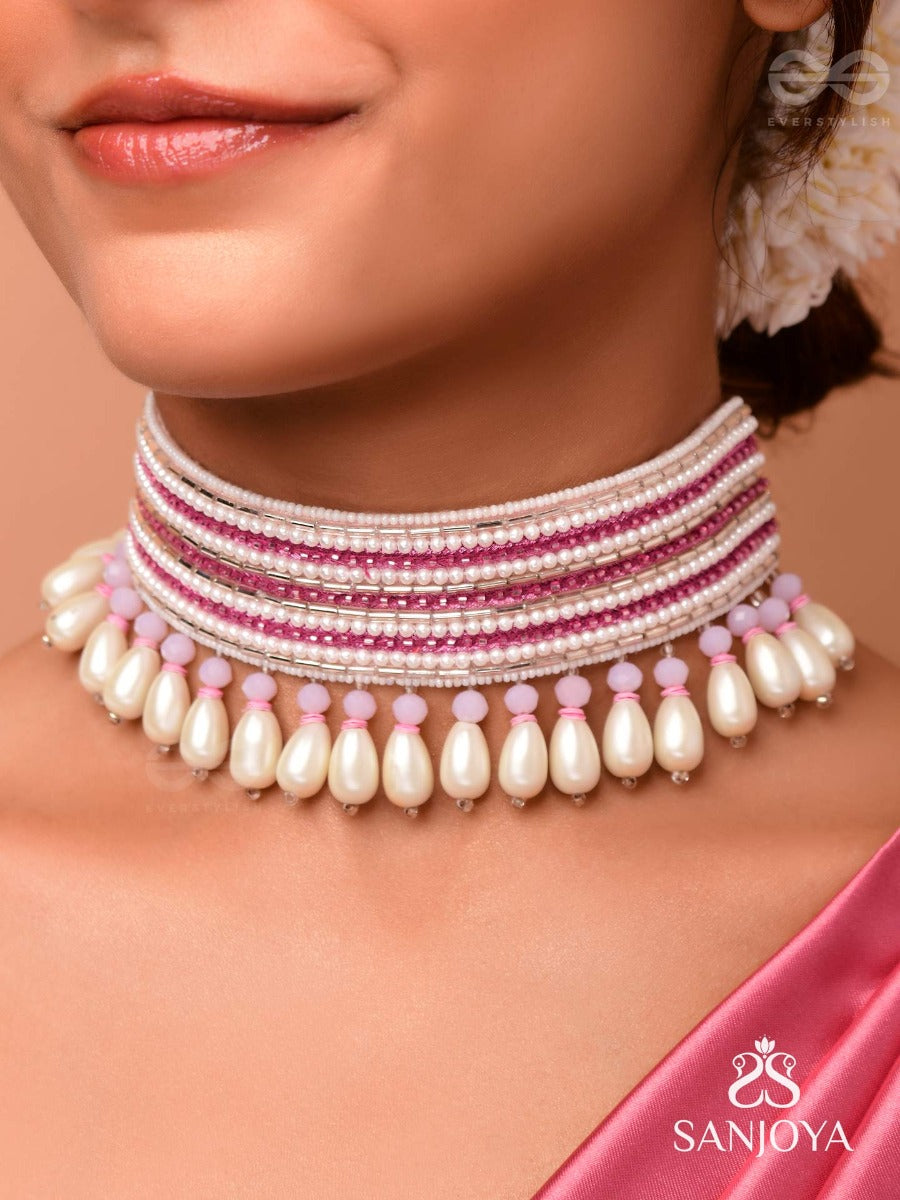 Aneeka- The Colorful Lanes- Pearl And Glass Beads Embroidered Choker Necklace