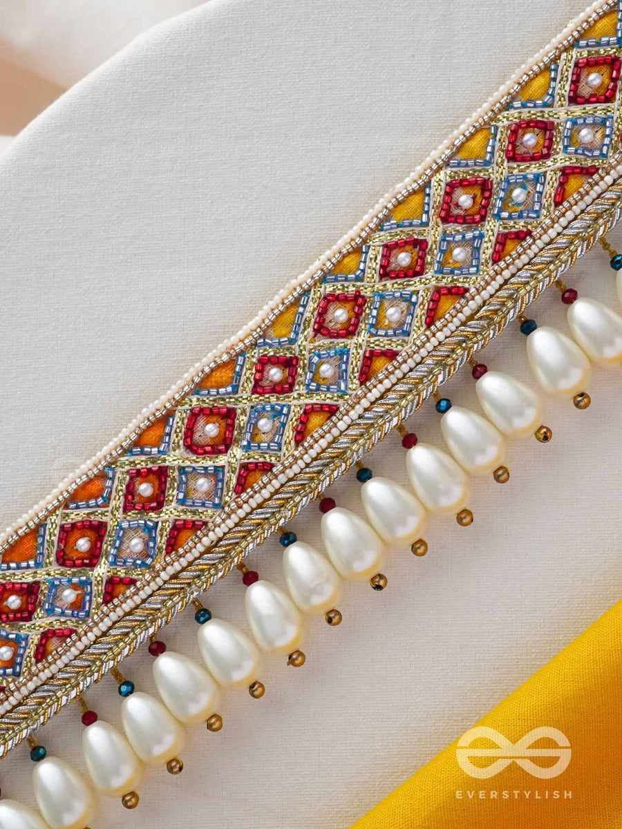 Syamika- The Magnificent Clouds- Pearls And Lace Embroidered Choker Necklace