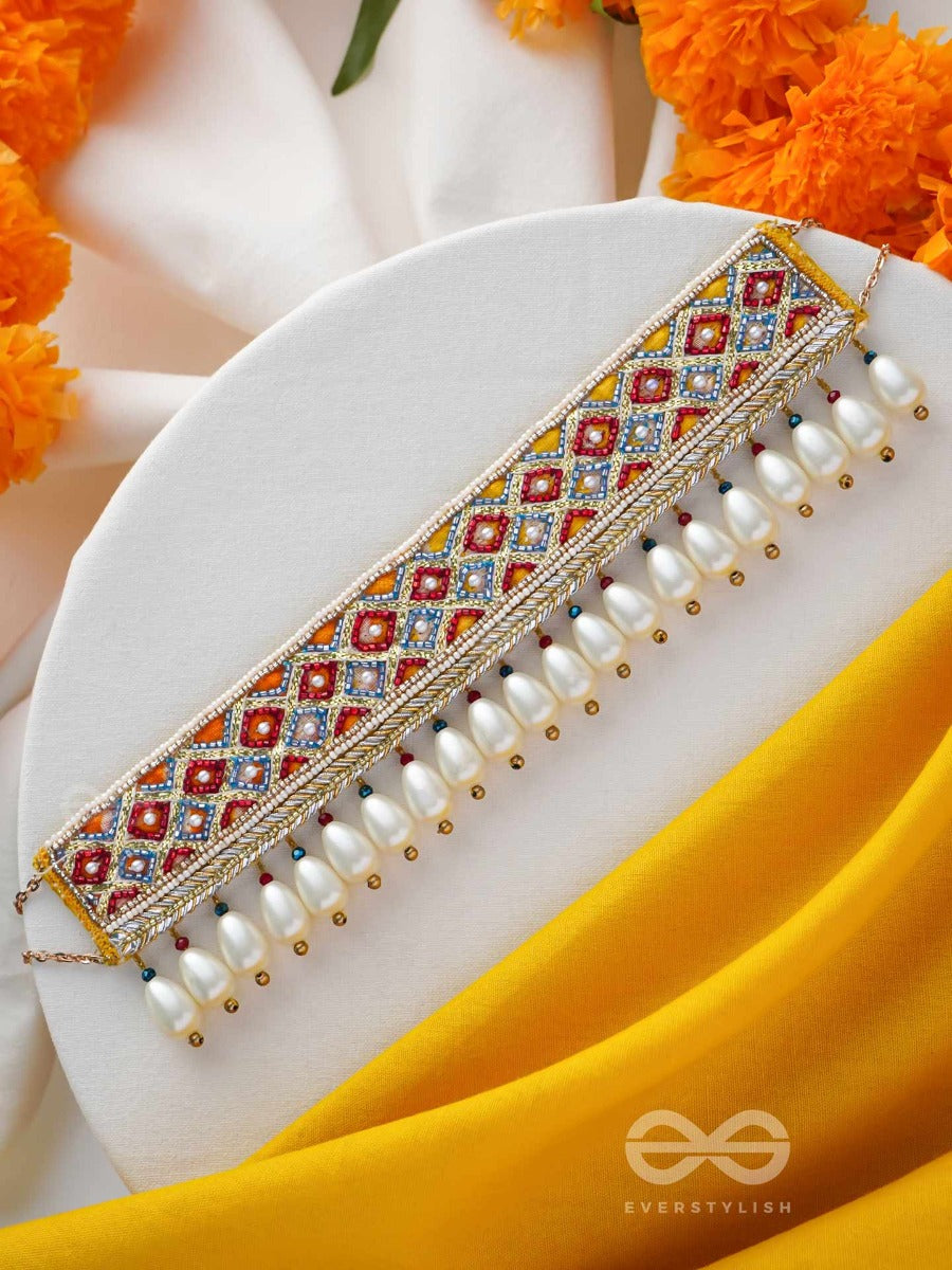 Syamika- The Magnificent Clouds- Pearls And Lace Embroidered Choker Necklace