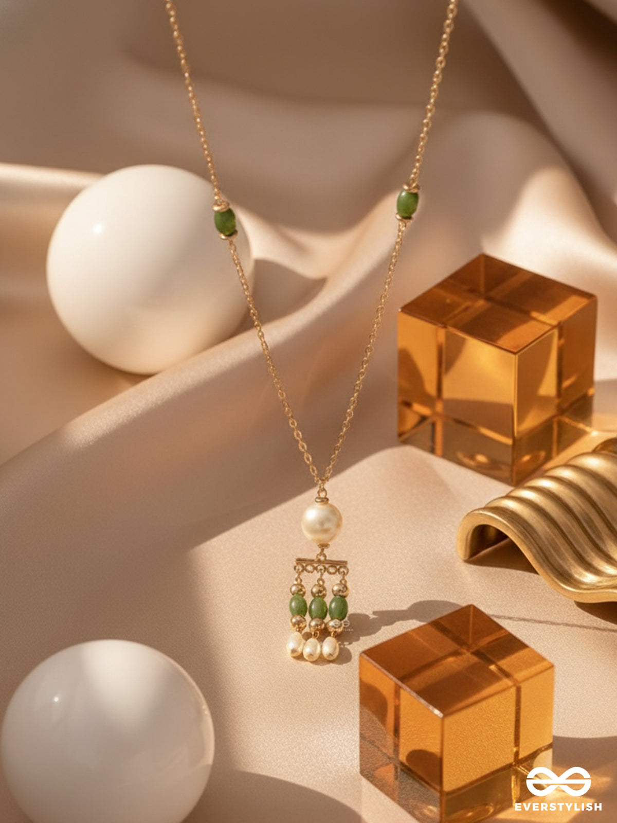 Jade N Ivory- Golden Embellished Necklace With Anti-Tarnish Coating