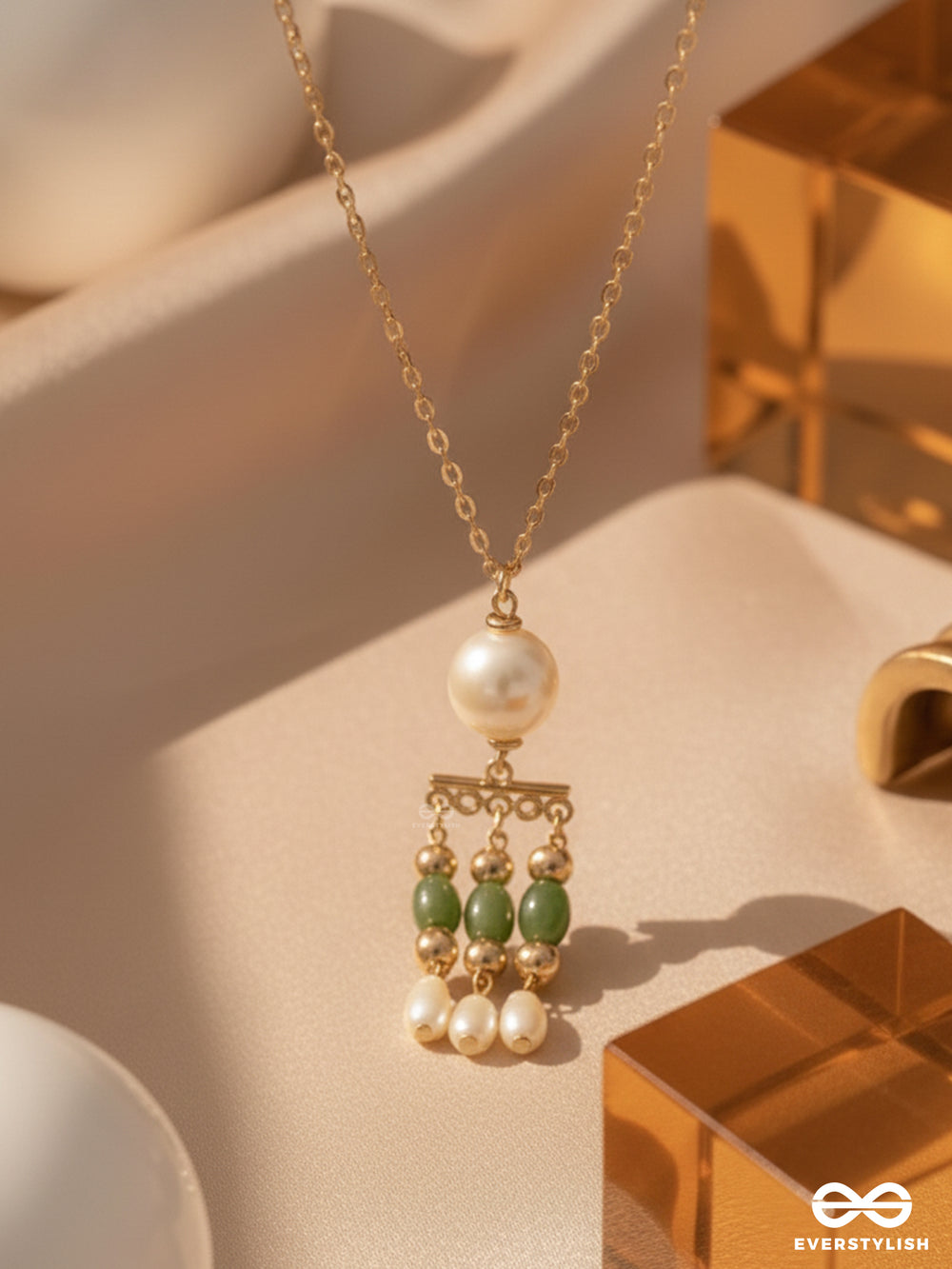 Jade N Ivory- Golden Embellished Necklace With Anti-Tarnish Coating