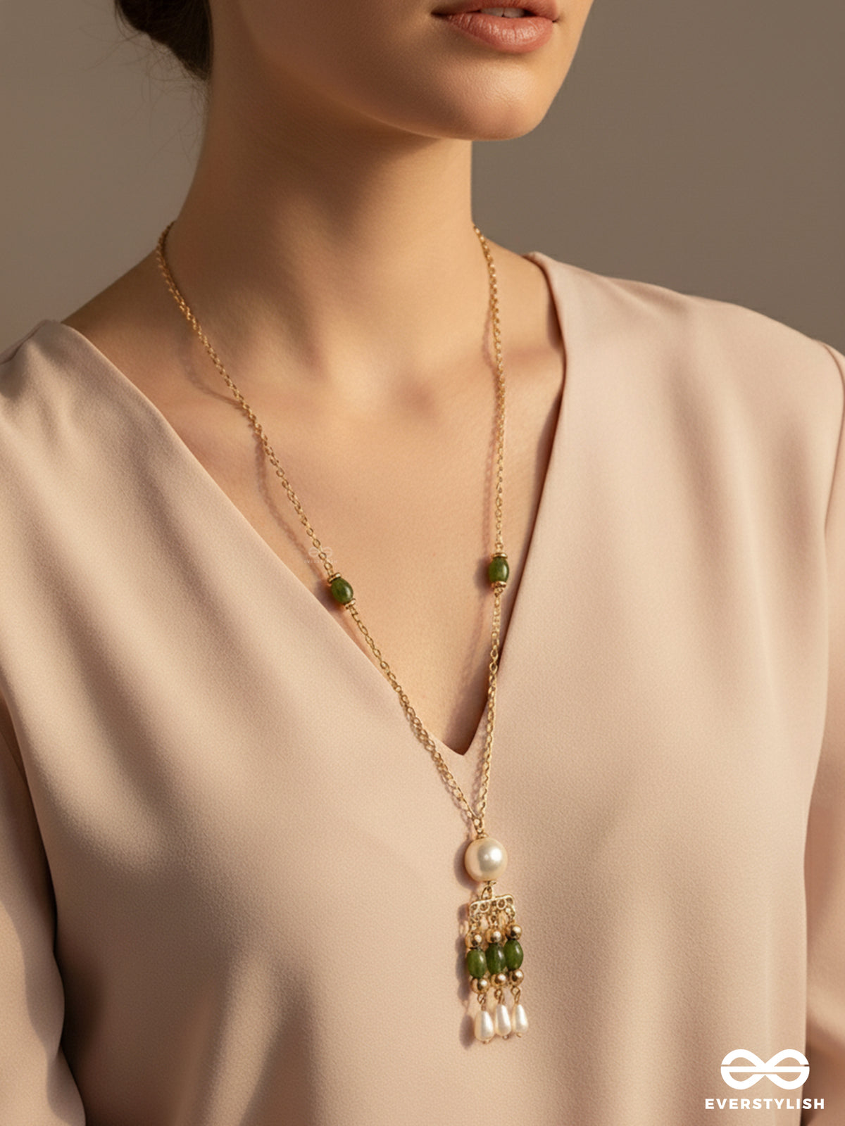 Jade N Ivory- Golden Embellished Necklace With Anti-Tarnish Coating