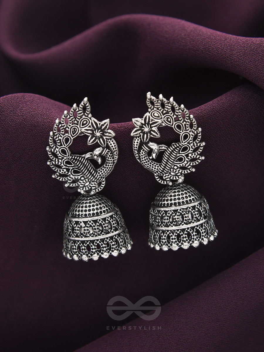 The Bird Of Wonder- Oxidised Jhumka Earrings