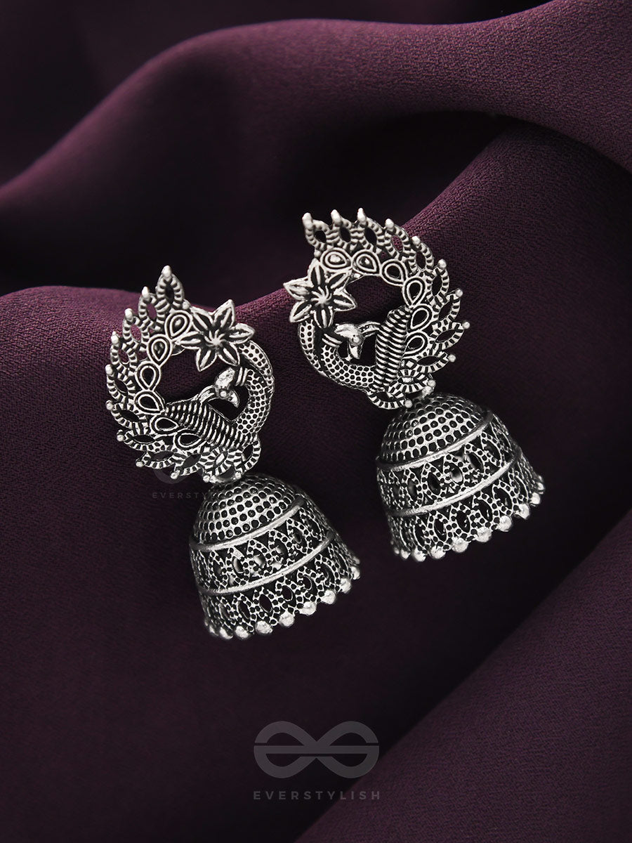 The Bird Of Wonder- Oxidised Jhumka Earrings