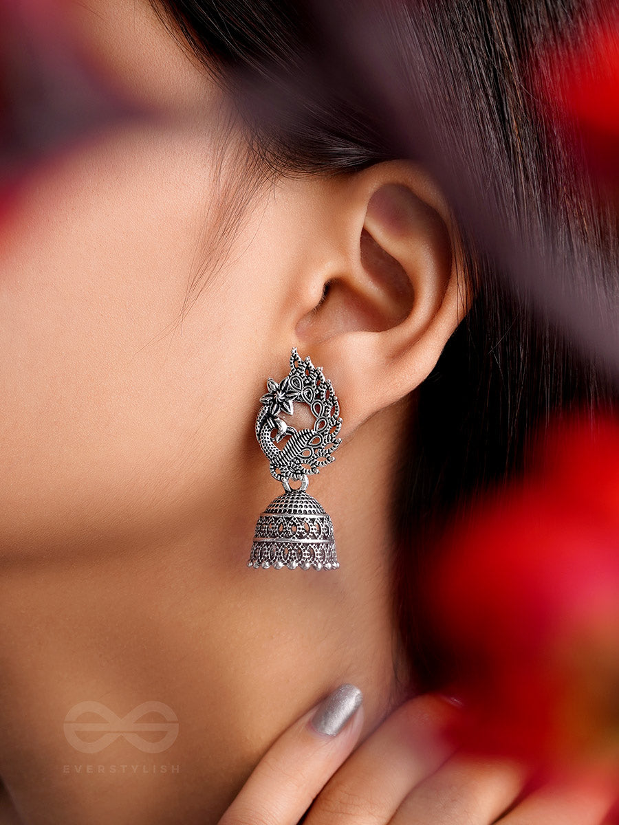 The Bird Of Wonder- Oxidised Jhumka Earrings