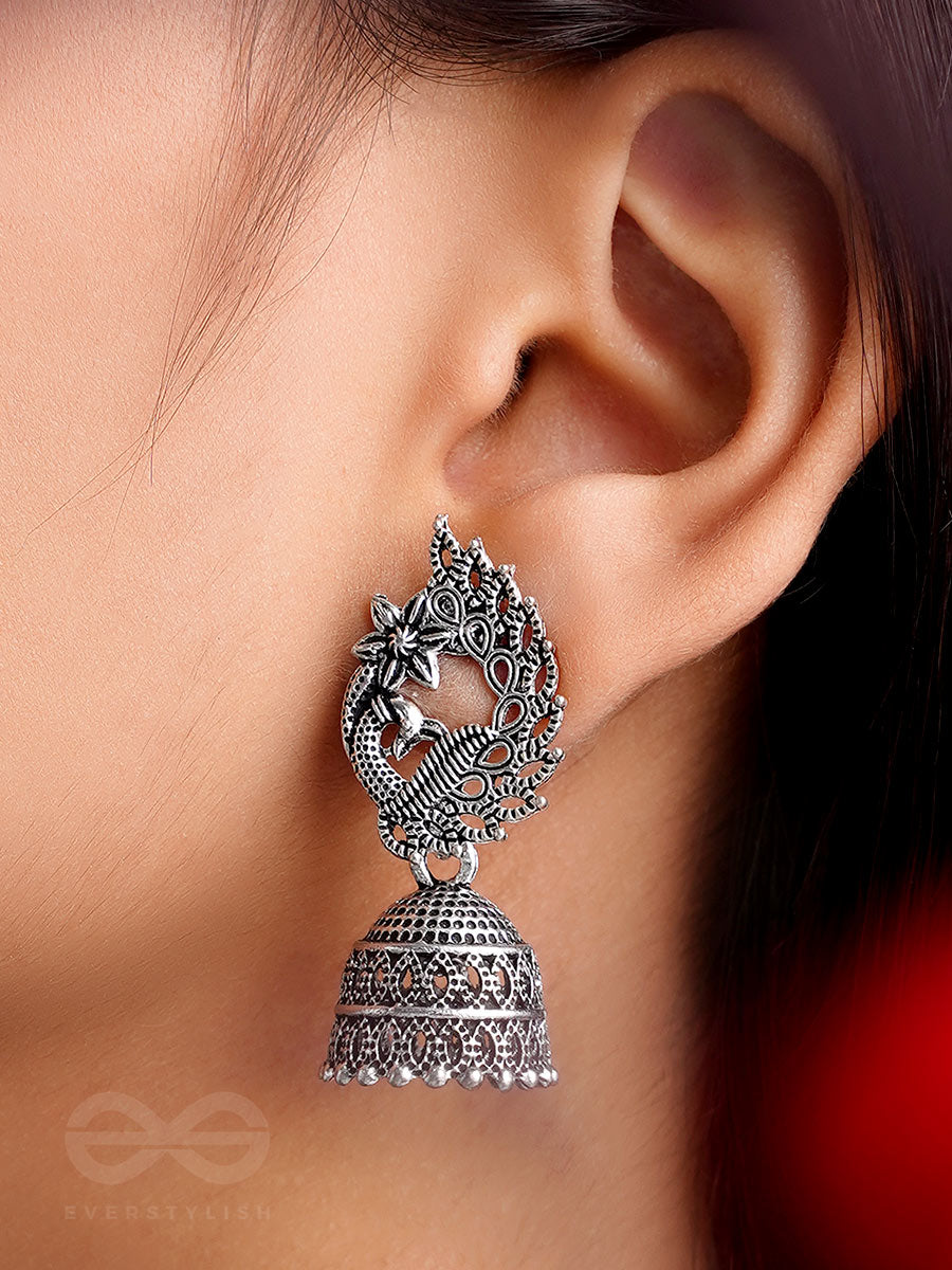 The Bird Of Wonder- Oxidised Jhumka Earrings