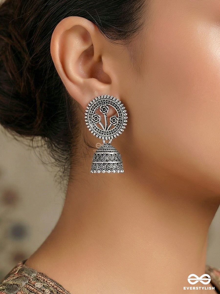 In Full Bloom- Oxidised Jhumka Earrings