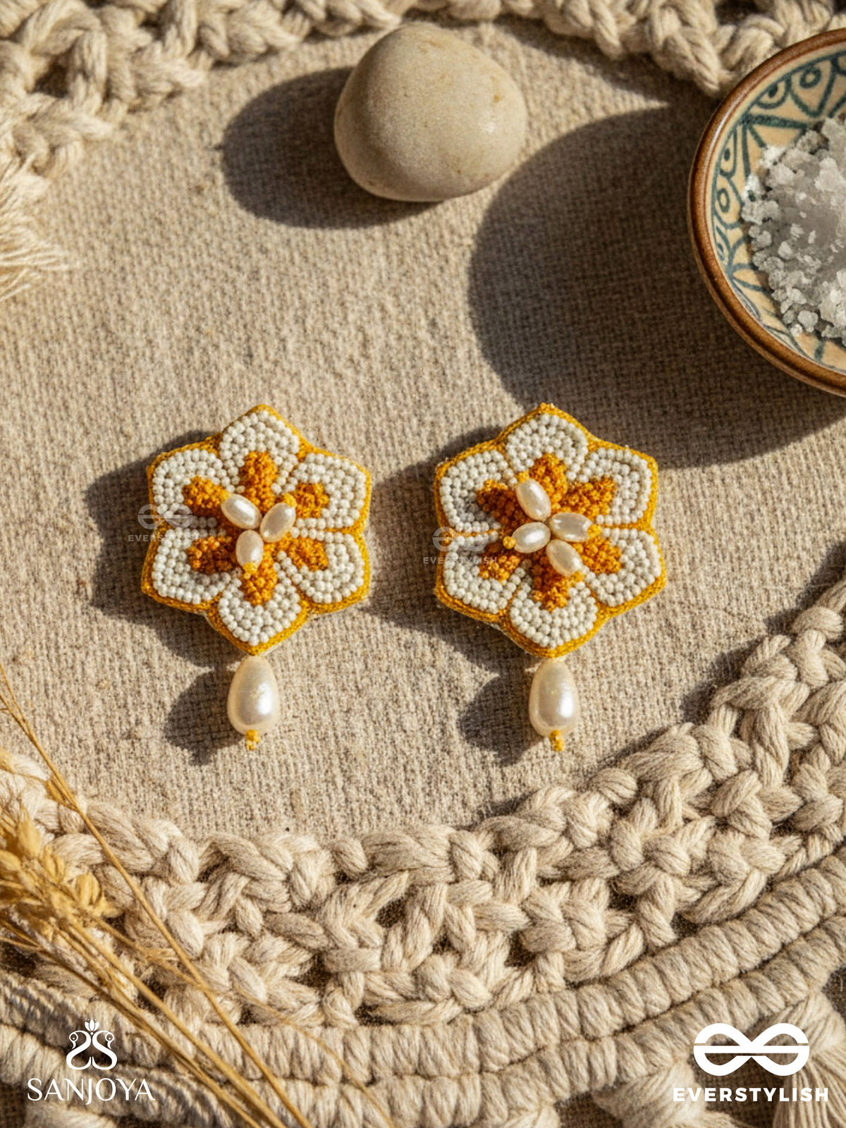 Elaana- The Charming Marigold- Pearls And Resham Embroidered Earrings