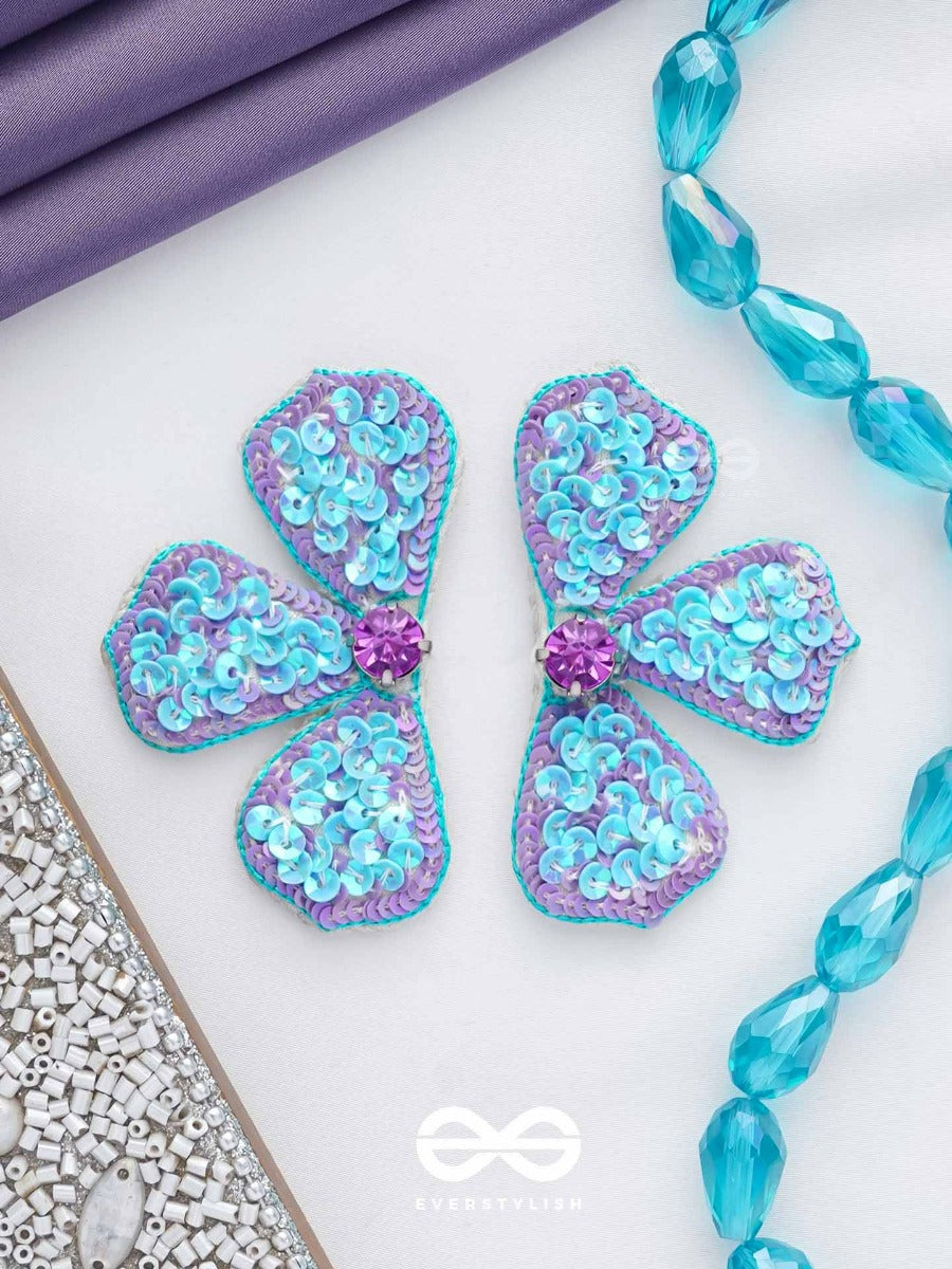 Kuvalaya- The Blue Bloom- Stones And Sequins Embroidered Earrings