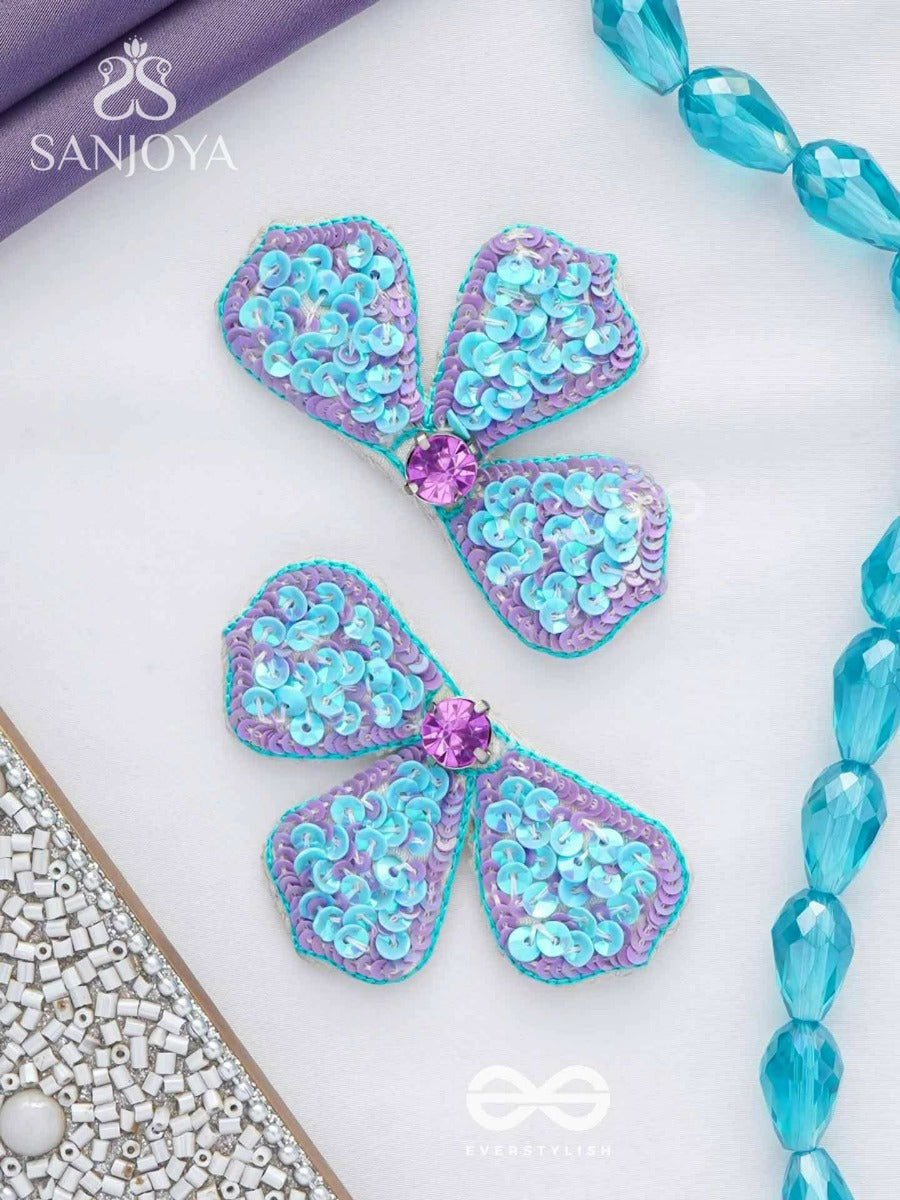 Kuvalaya- The Blue Bloom- Stones And Sequins Embroidered Earrings