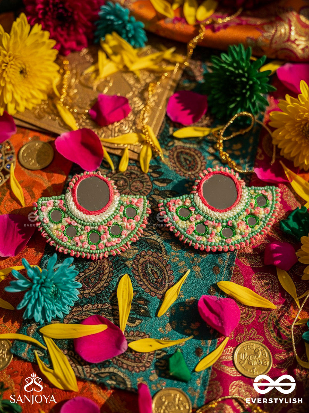 Svastamita- The Beautiful Sunset- Mirror And Resham Embroidered Earrings