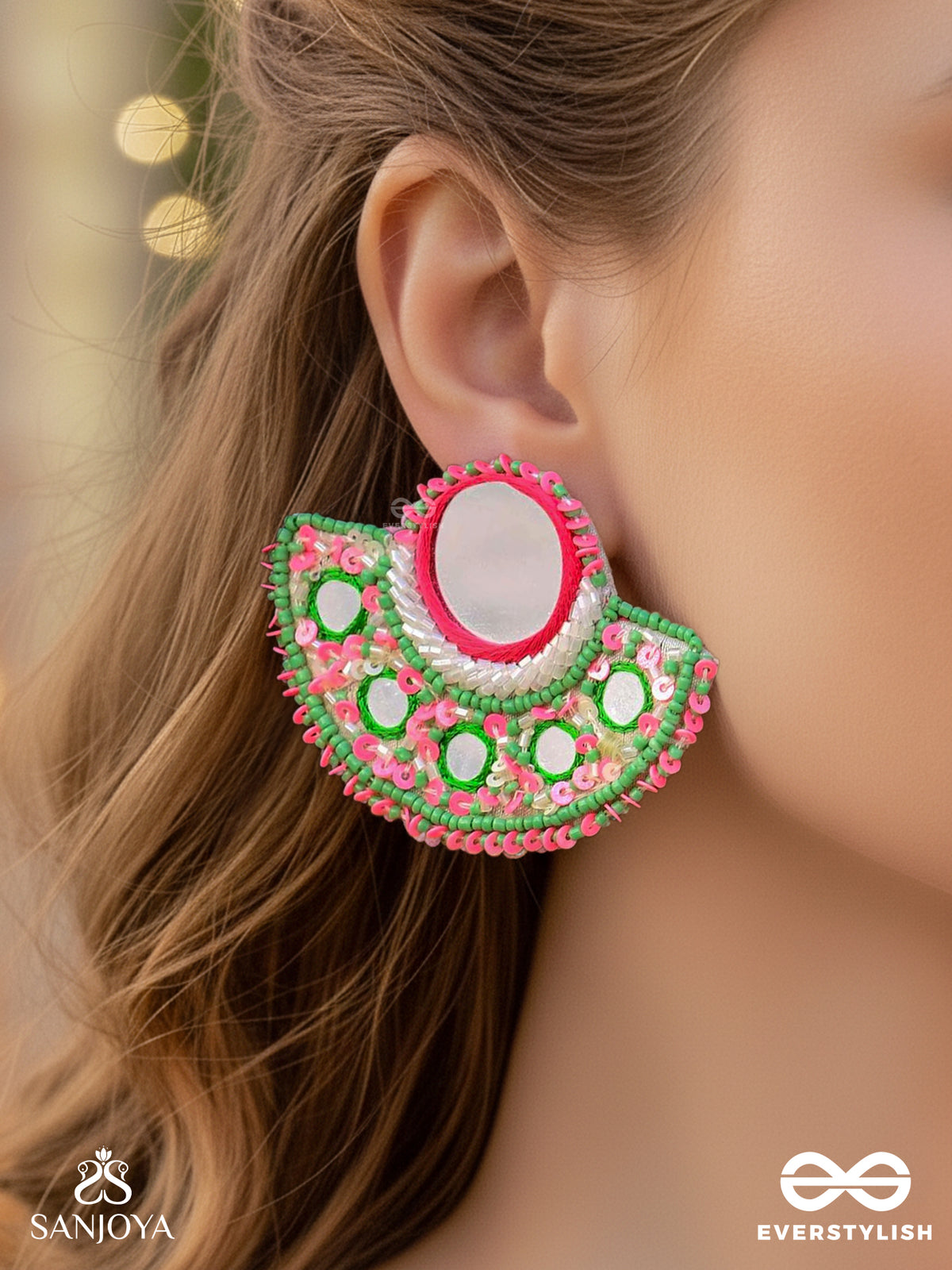 Svastamita- The Beautiful Sunset- Mirror And Resham Embroidered Earrings