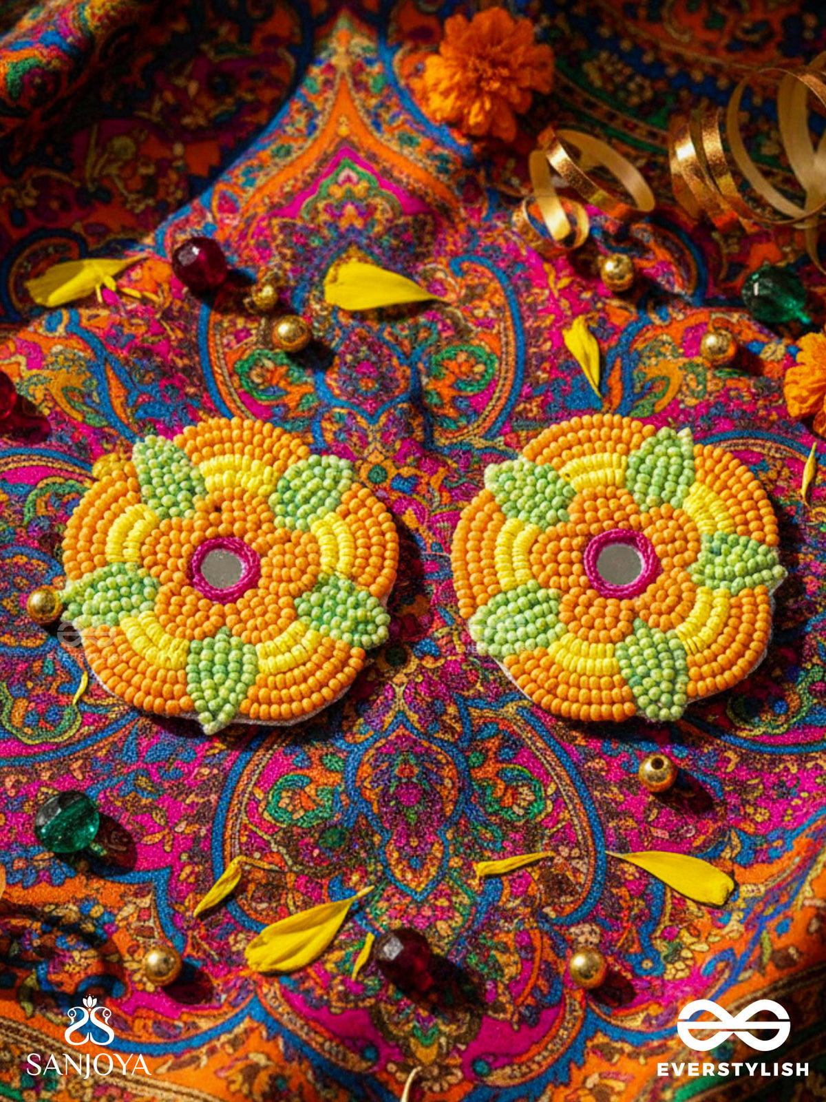 Maneeka- The Beautiful Bloom- Mirror And Resham Embroidered Earrings