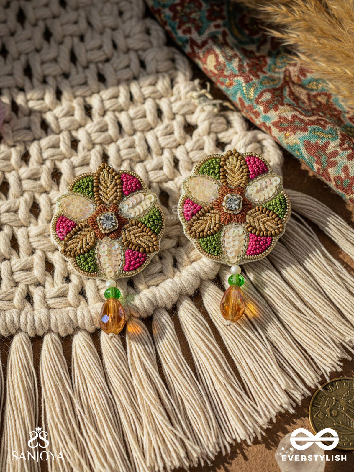 Vaarksha- The Colorful Forest- Resham, Sequins And Beads Embroidered Earrings