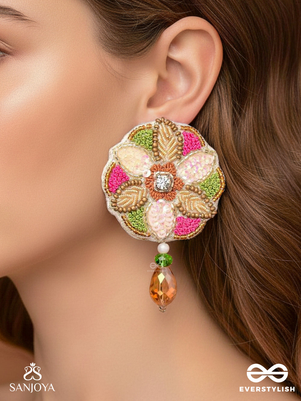 Vaarksha- The Colorful Forest- Resham, Sequins And Beads Embroidered Earrings