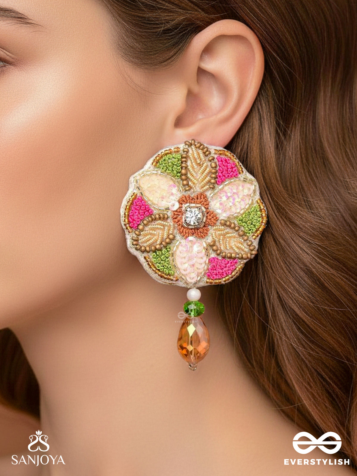 Vaarksha- The Colorful Forest- Resham, Sequins And Beads Embroidered Earrings