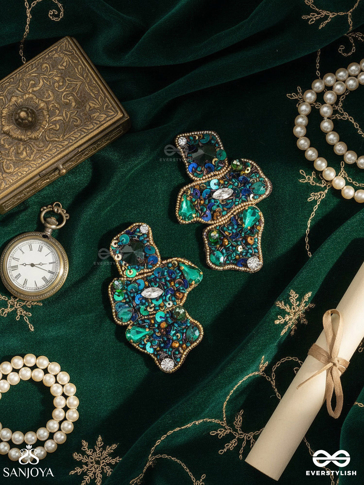 Dhvaanta- The Night Sky- Stone And Sequins Embroidered Earrings