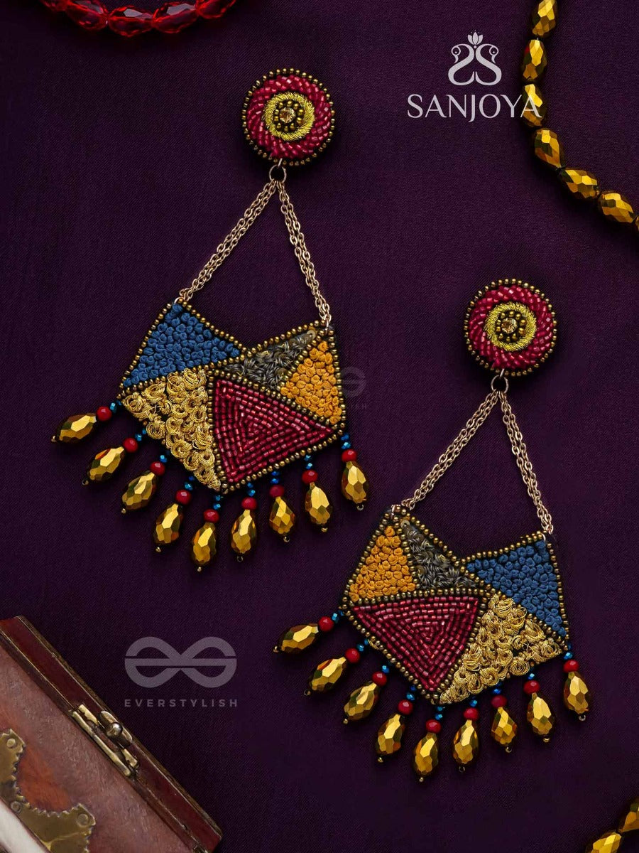 Dyuvan- The Colorful Paradise- Resham And Glass Beads Embroidered Earrings