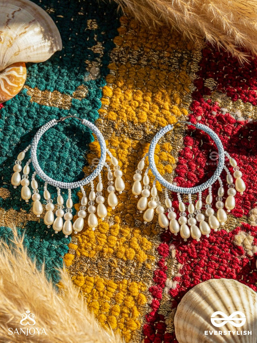 Mihika- The Splendid Snow- Pearls And Beads Embroidered Earrings