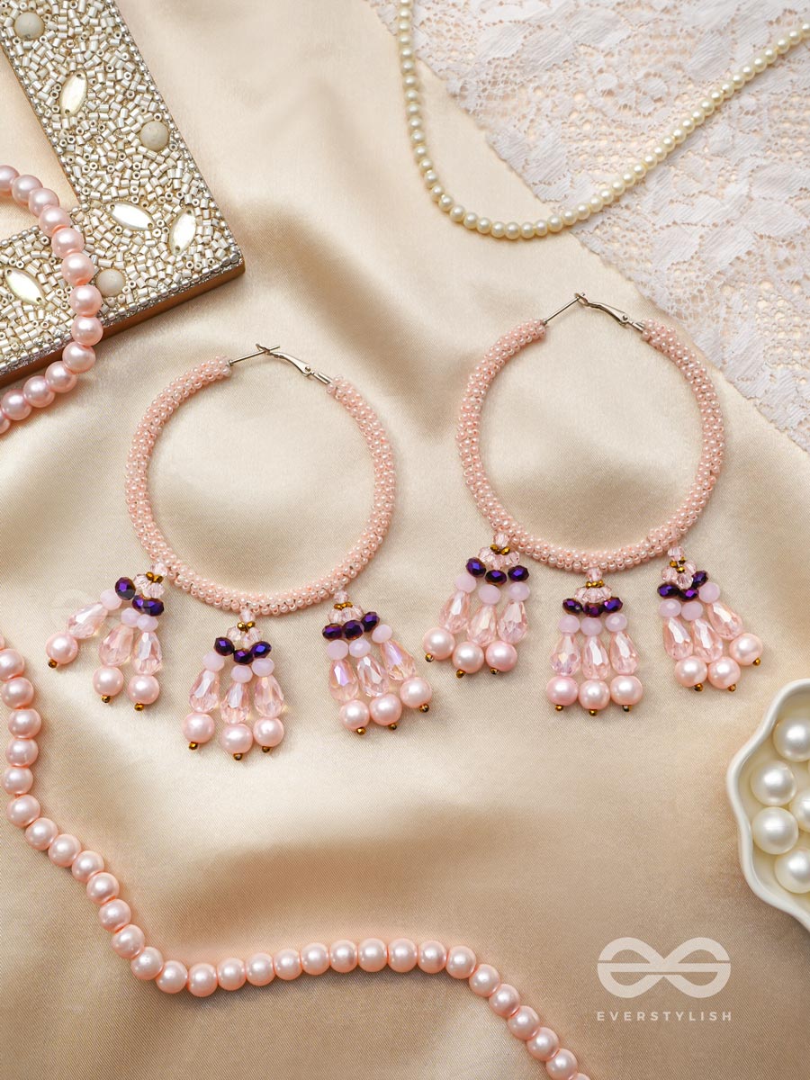 Sinivali- The Pink Moon- Pearls And Beads Embroidered Earrings