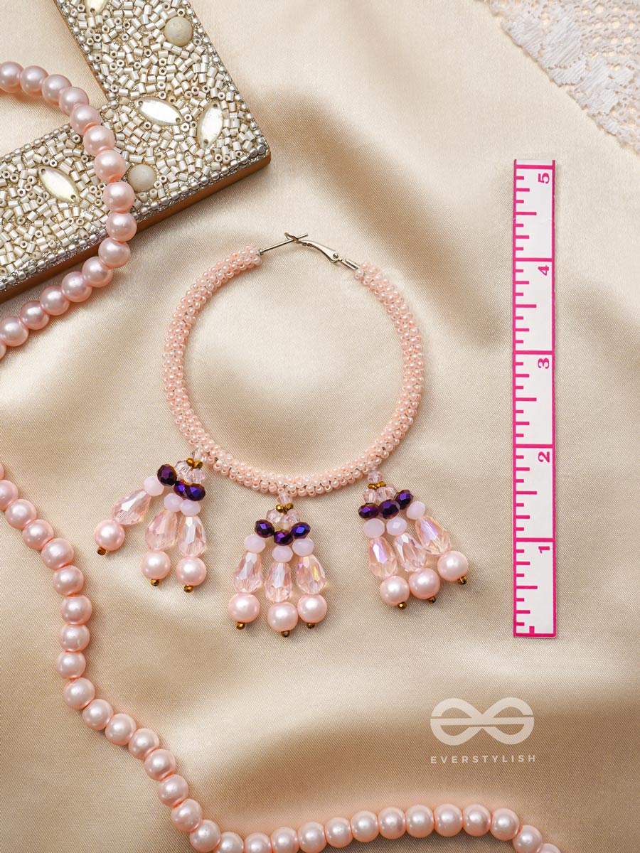 Sinivali- The Pink Moon- Pearls And Beads Embroidered Earrings