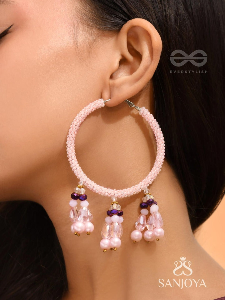 Sinivali- The Pink Moon- Pearls And Beads Embroidered Earrings