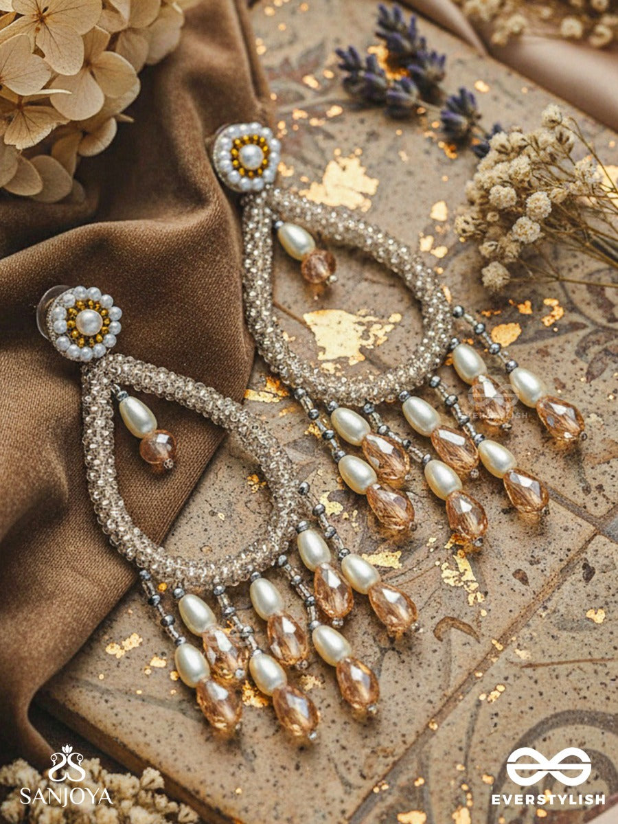 Ashvasya - The Boundless Beauty - Pearl And Glass Drops Hand Embroidered Earrings (White)
