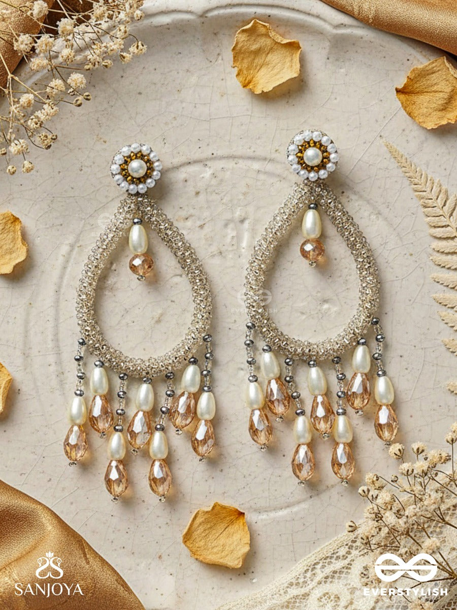 Ashvasya - The Boundless Beauty - Pearl And Glass Drops Hand Embroidered Earrings (White)