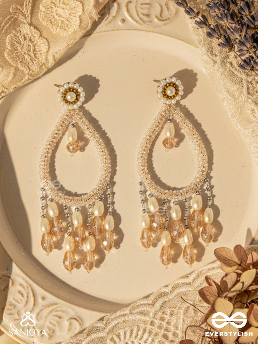 Ashvasya - The Boundless Beauty - Pearl And Glass Drops Hand Embroidered Earrings (White)