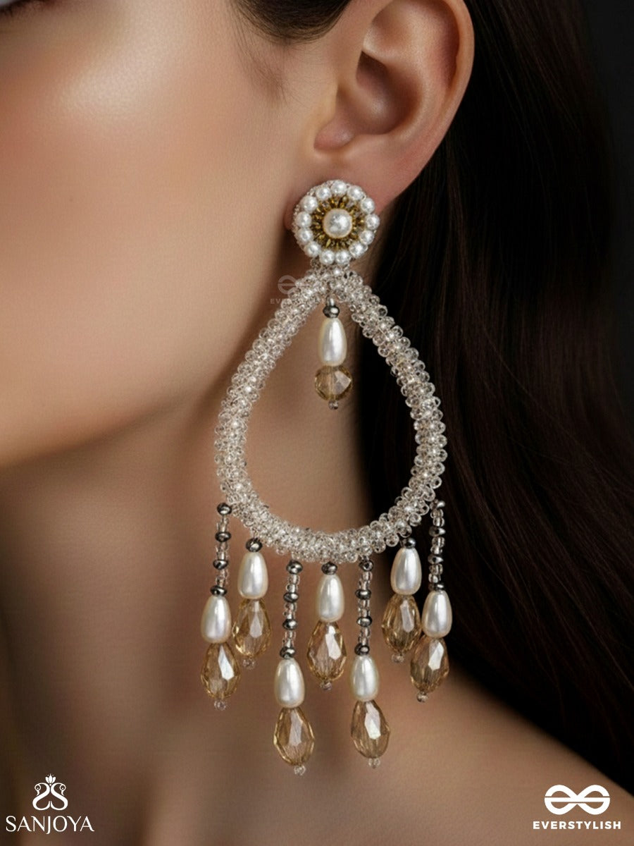 Ashvasya - The Boundless Beauty - Pearl And Glass Drops Hand Embroidered Earrings (White)