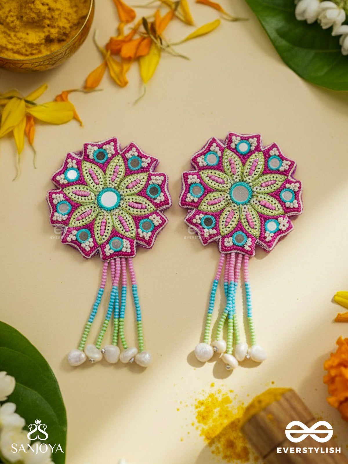Vyoman- The Skies- Mirror, Resham And Sequins Embroidered Earrings