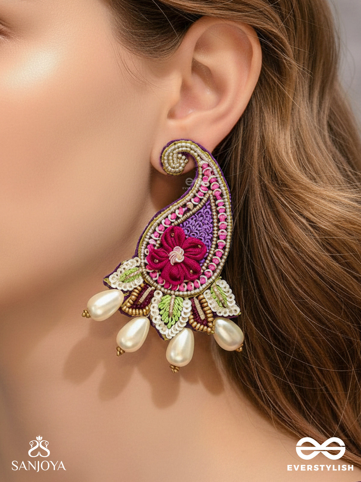 Aabharita- The Ornamented- Resham And Pearls Embroidered Earrings