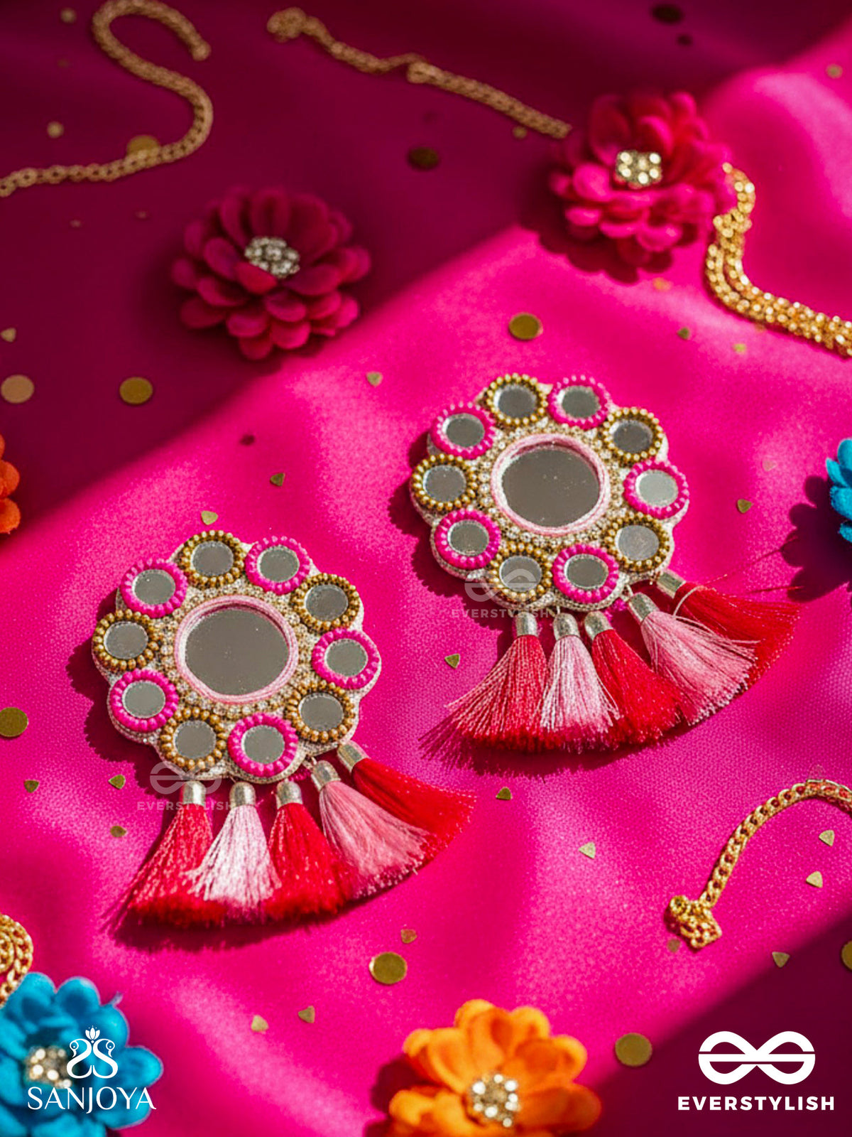 Khavari- The Dewdrops- Mirror And Resham Embroidered Earrings