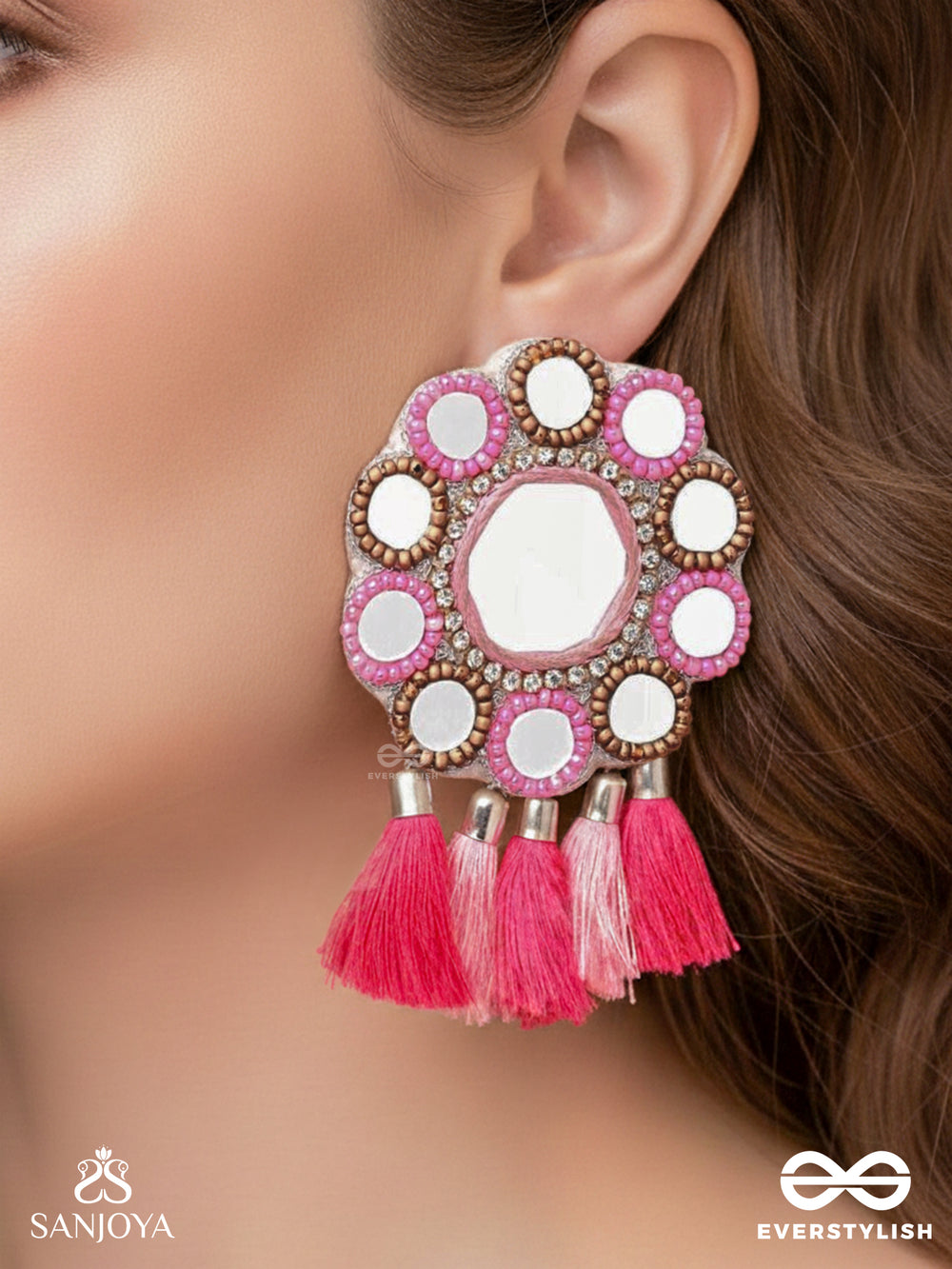 Khavari- The Dewdrops- Mirror And Resham Embroidered Earrings