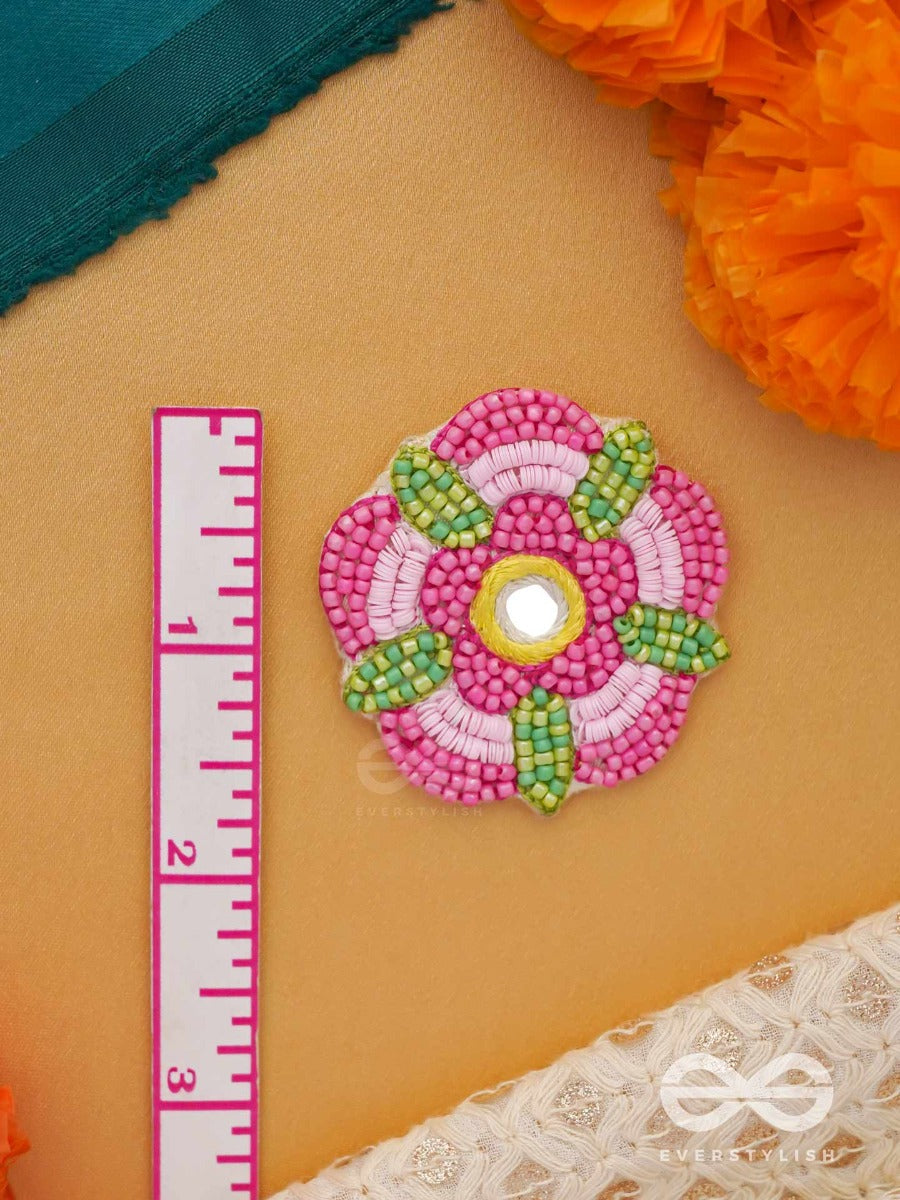 Saumana- The Pink Blossom- Resham And Mirror Embroidered Earrings