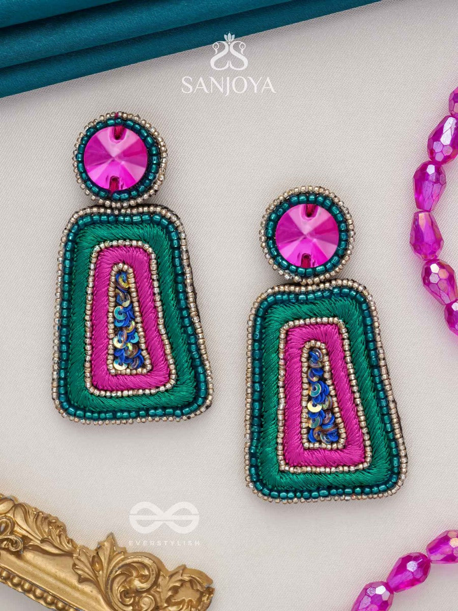 Kalapa- The Bell Of Harmony- Resham, Stones And Sequins Embroidered Earrings