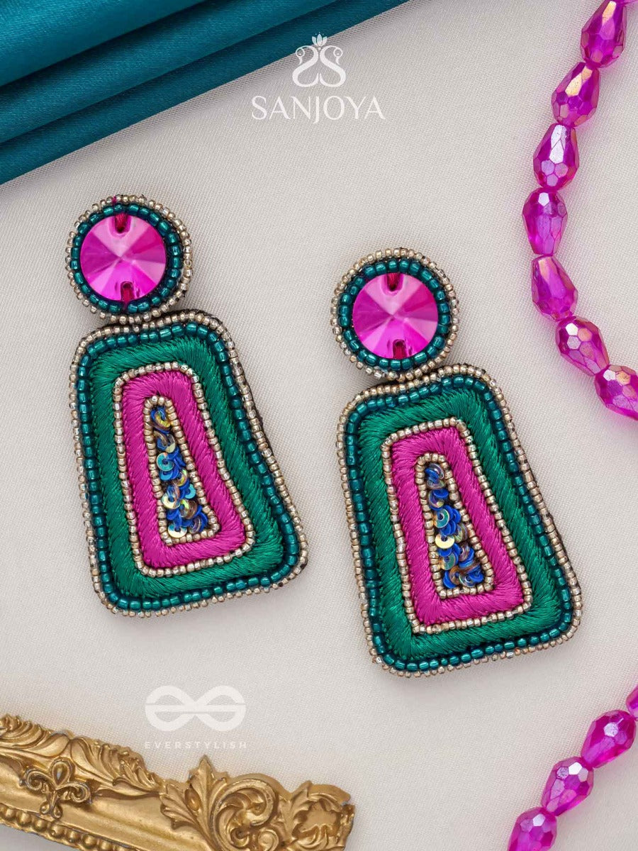 Kalapa- The Bell Of Harmony- Resham, Stones And Sequins Embroidered Earrings