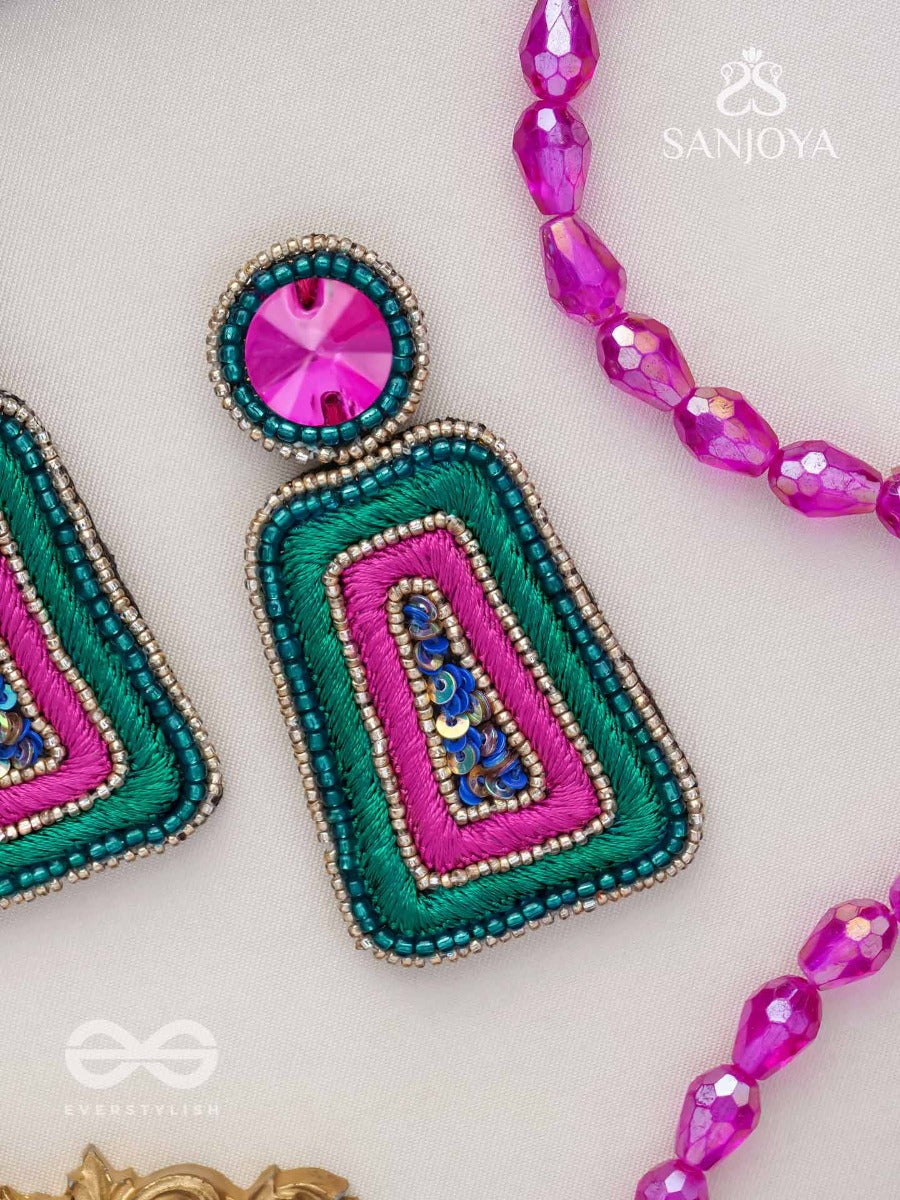 Kalapa- The Bell Of Harmony- Resham, Stones And Sequins Embroidered Earrings