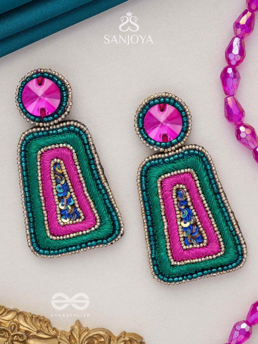 Kalapa- The Bell Of Harmony- Resham, Stones And Sequins Embroidered Earrings