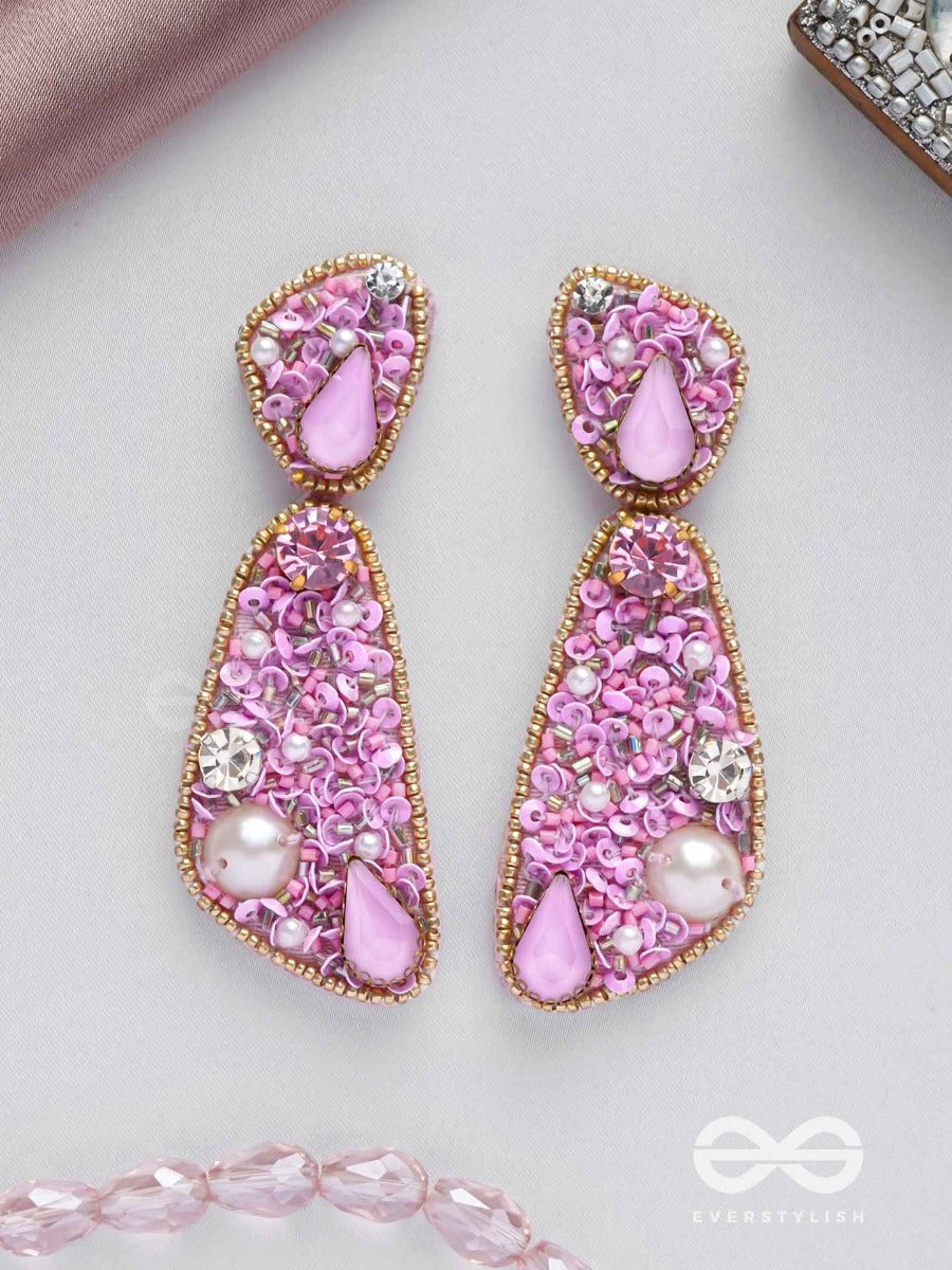 Manikya- The Pink Allure- Stones, Sequins And Beads Embroidered Earrings