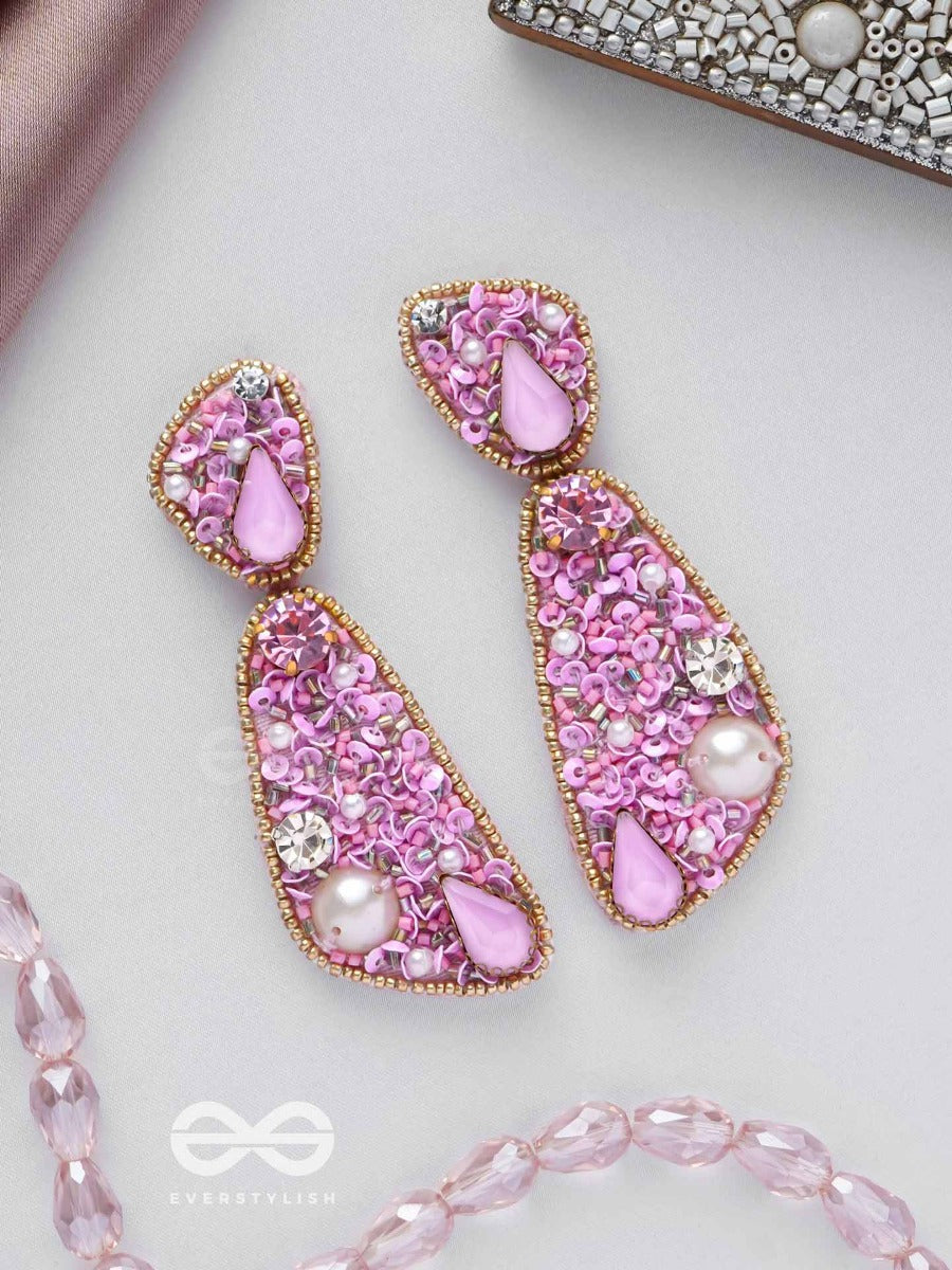 Manikya- The Pink Allure- Stones, Sequins And Beads Embroidered Earrings